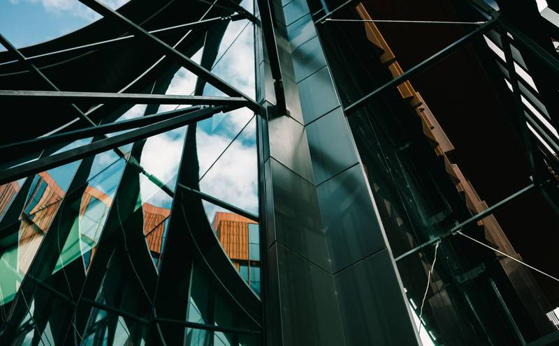 Reflections in a glass facade