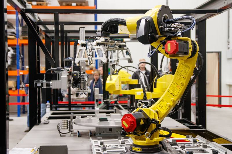 A robot arm on a production line