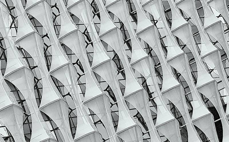 A geometric building facade